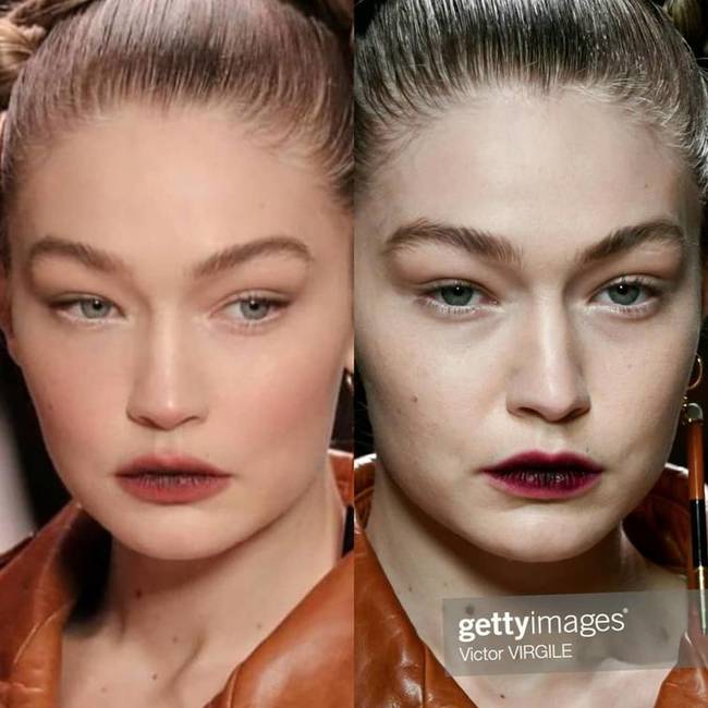A modell Gigi Hadid egyik Instagram fotója, és egy ugyanakkor készült fotó, ami Photoshop és retusálás nélkül került fel az egyik stock fotó gyűjteménybe.