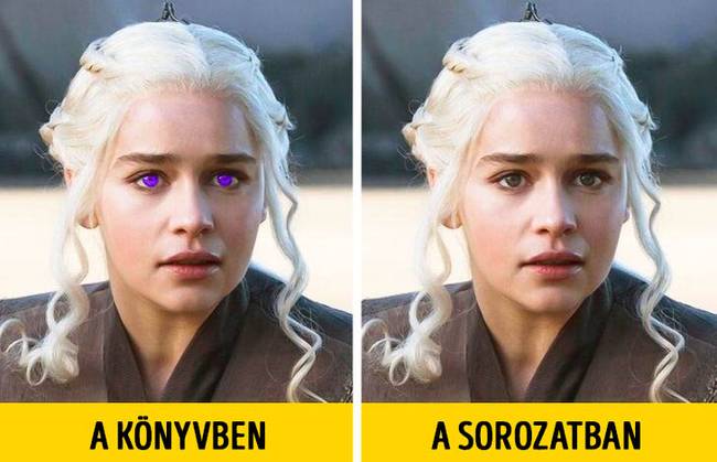George R.R. Martin könyve szerint a Targaryen család minden tagjának, beleértve a Daenerys-t is, lila szeme van.