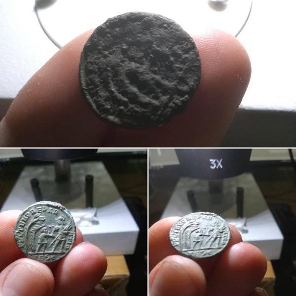 „Nemrég találtam ezt a római érmét. A másik oldalát még tisztítom."