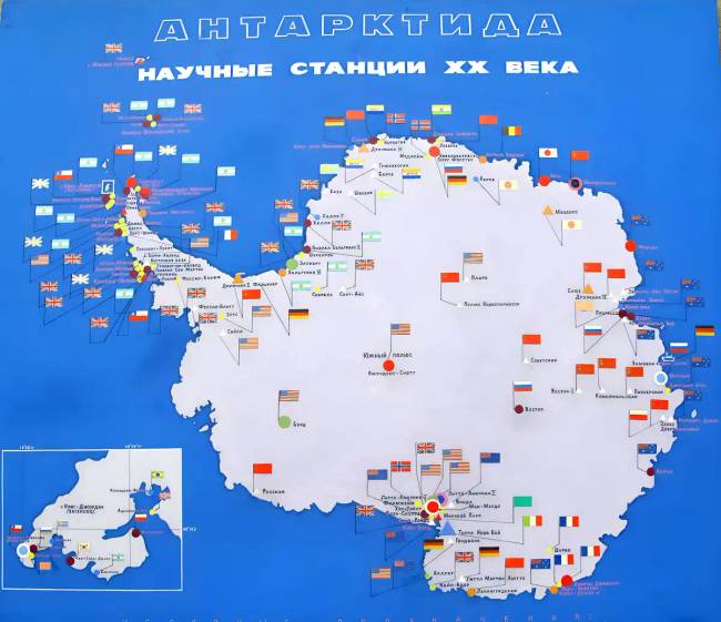 Az Antarktisz állomásainak térképe.
