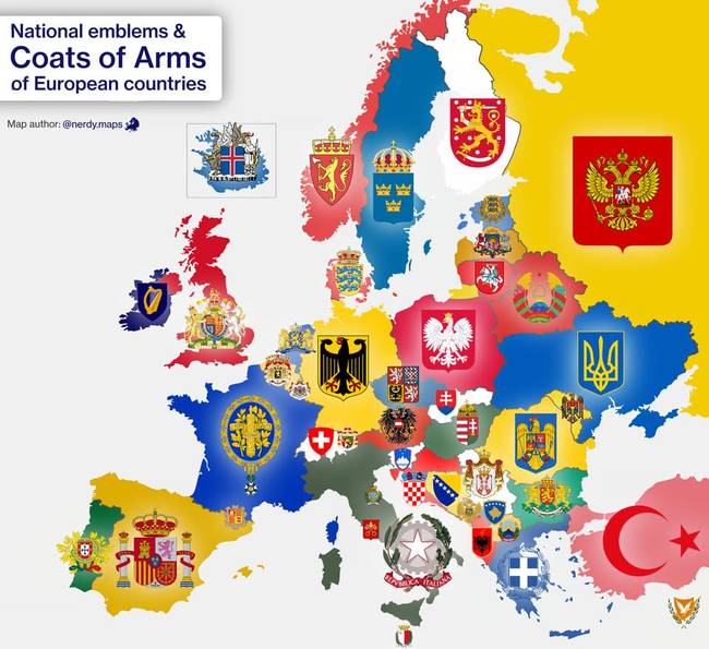 Az európai államok címerei.