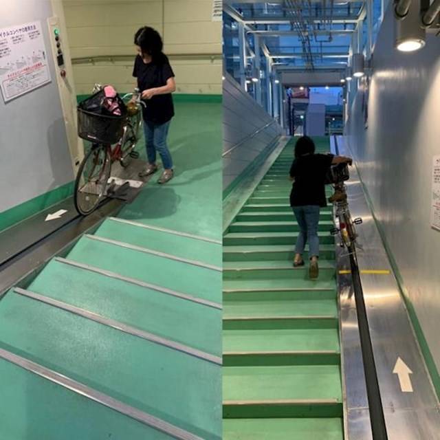 Ebben a japán városban a metróállomások lépcsői mellett külön sávot alakítottak ki a kerékpárok könnyebb szállítása végett.