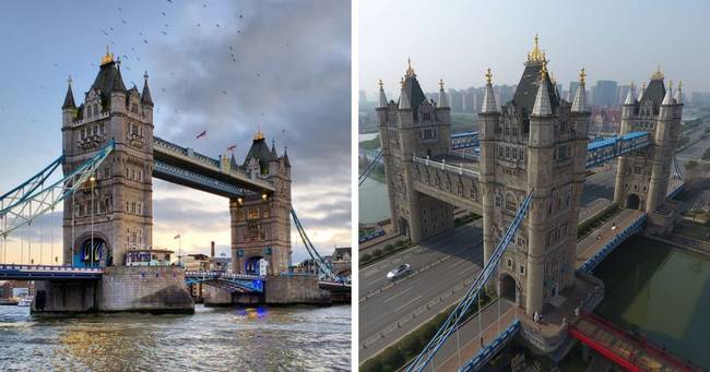 A Tower Bridge Londonban és annak tovább gondolt másolata a kínai Szucsou városban.