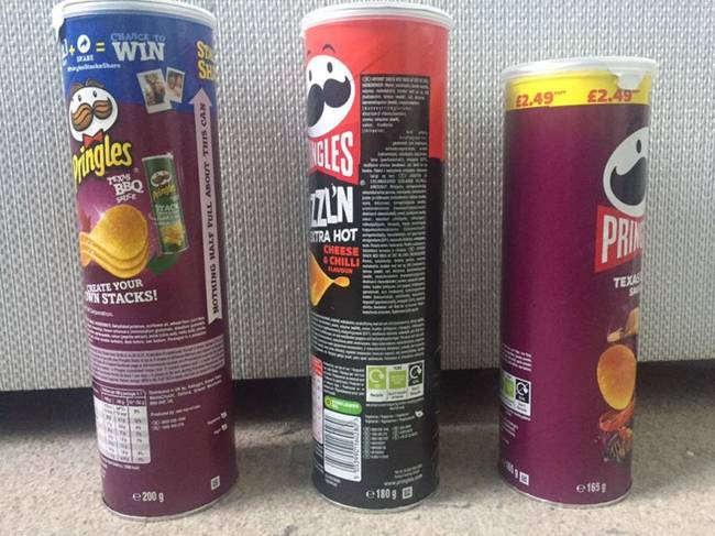 Pringles zsugorodás. A csomagolások mérete mellett a termékek súlyát érdemes figyelni.