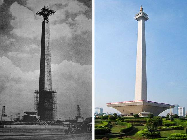 Nemzeti emlékmű az indonéziai Jakartában, 1963-ban és 2010-ben.