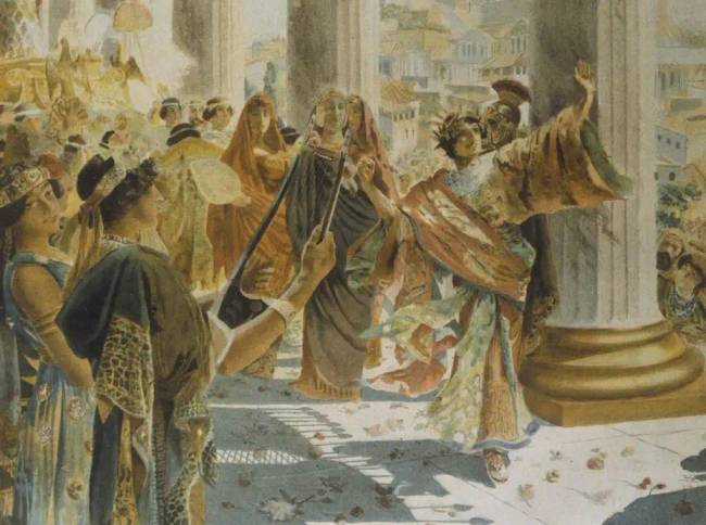 Elagabalus császár (Heliogabalus) hódoló táncot vezet a Nap Templomában.