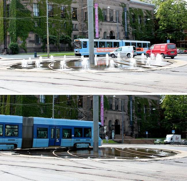 „Oslo környékén egy szokatlan szökőkútra bukkantam: villamossínek futnak át rajta."