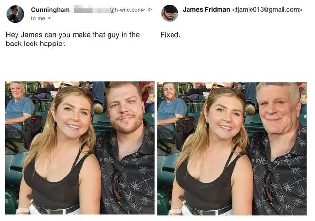 „Hé James, meg tudnád csinálni, hogy a hátsó fickó egy kicsit boldogabbnak tűnjön?''