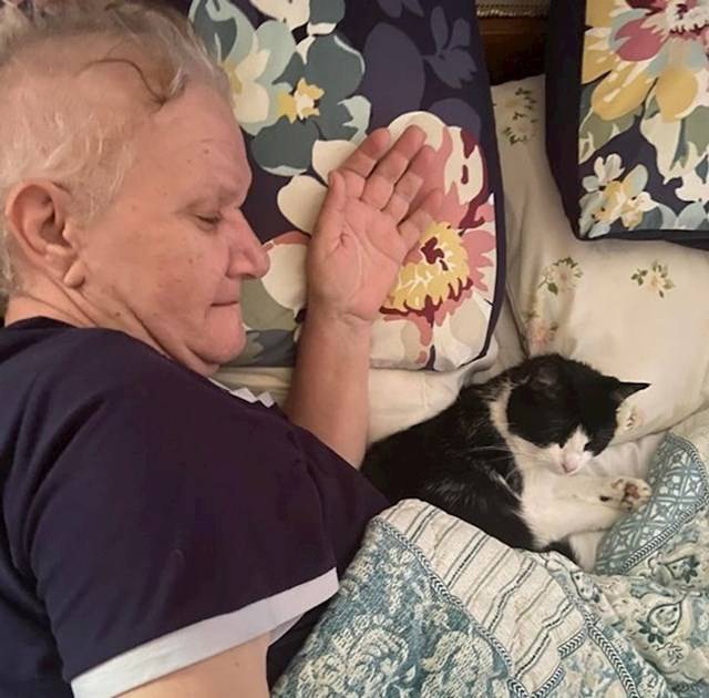 „A macskánk nagyon fél az emberektől, mégis meglepően nyugodtan tudott pihenni a kemoterápiáról hazaérkező édesanyámmal."