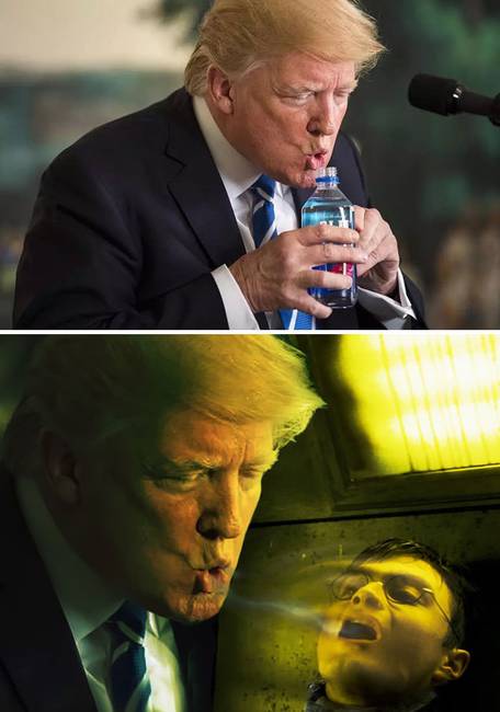 A vizet ivó Donald Trump.