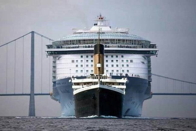 A Titanic mérete egy modern óceánjáró hajóhoz képest.