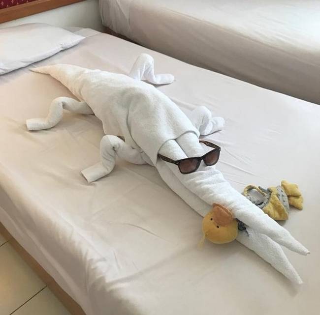 „A szobalány egy törülköző-krokodilt hagyott az ágyamon."