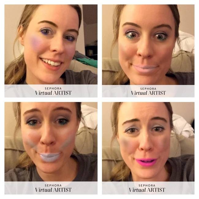 „Örök hála ennek a remek virtuális smink alkalmazásnak a megnyerő külsőkért...👁👄💄💋🦄"