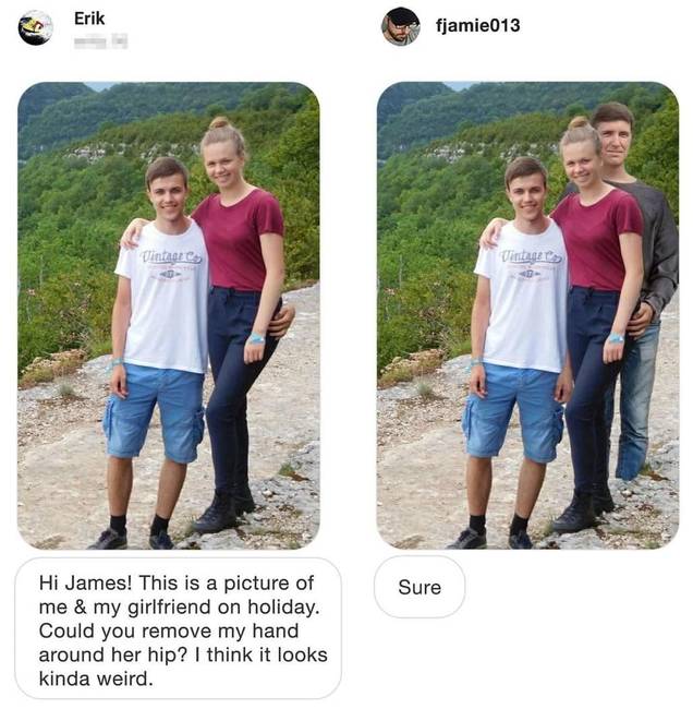 „Le tudnád venni a bal kezem a barátnőm combjáról? Olyan furcsán néz ki.''