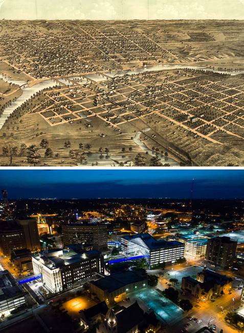 Des Moines, Iowa - 1868-ban és most.
