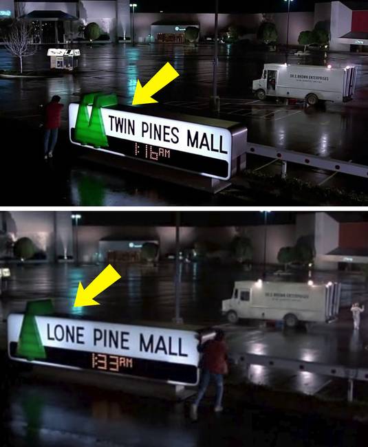 A Vissza a jövőbe című film második részének elején Marty a „Két fenyő” nevű bevásárlóközpont parkolójában találkozik a Dokival. Miután a DeLorean-nel az egyiket kidönti, a bevásárlóközpont neve „Magányos fenyő”-re változik.