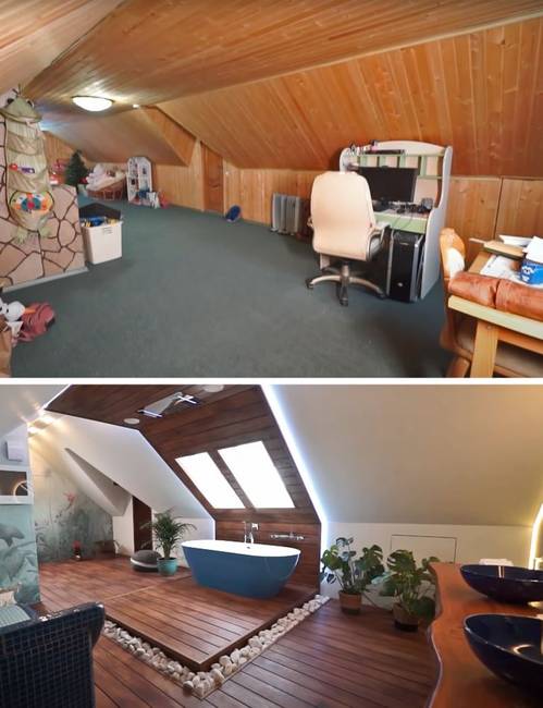 Tetőtérből álomszerű fürdőszoba.