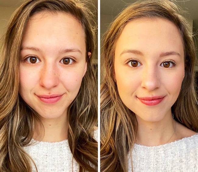 „Íme az én 10 perces „no makeup” sminkem. 1-2 percet vesz igénybe a szemöldököm, kevesebb mint egy percet az ajkaim és a szempilláim. A legtöbb időt az arcbőrömmel töltöm.”