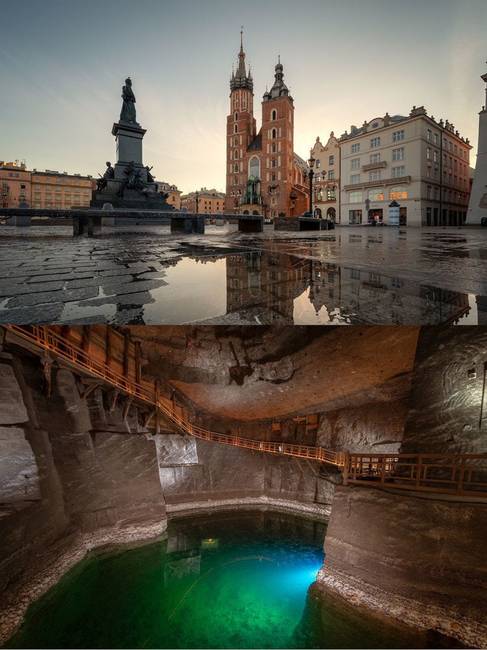 Lengyelország: A Wieliczkai sóbányák Krakkóhoz közel helyezkednek el.