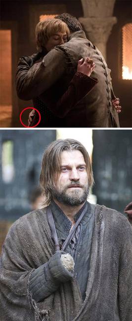 Jaime Lannister levágott jobb keze némelyik jelenetben visszatér.