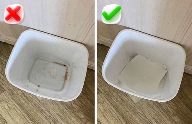 A vödör alján lévő újság segít felszívni a folyadékot.