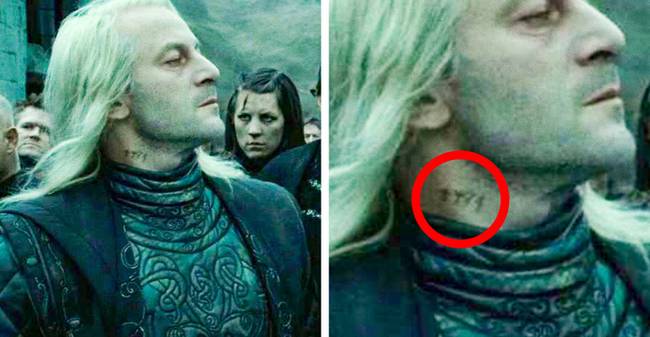 A Harry Potter utolsó részében egy tetoválás látható Lucius Malfoy nyakán. Ez a szám az Azkabani fogva tartása során kapott szám.