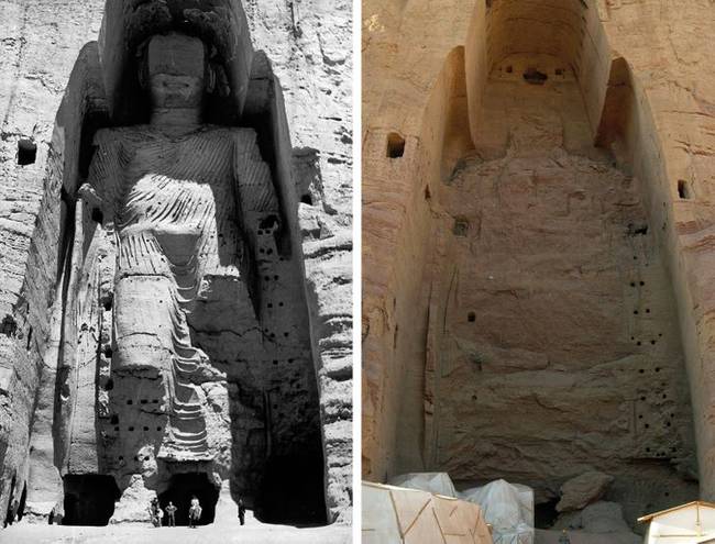 Az afganisztáni Bámiján-völgy Buddhája 1962-ban és a 2008-ban történt megsemmisítése után.