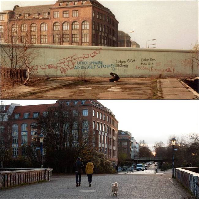 Berlin, Kreuzberg kerület (1982 és 2019), a berlini fal leomlása előtt és után.
