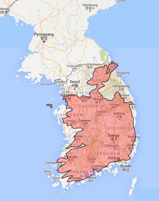 Váratlan hasonlóságok Írország és Dél-Korea kontúrja között.