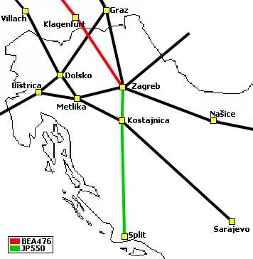 A gépek útvonala.