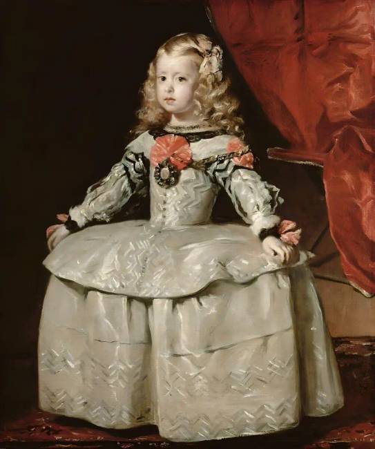 Diego Velazquez, A csecsemő Margit Terézia portréja fehér ruhában.
