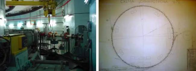 Az ábrán és a képen az orosz U-70 szinkrotron belseje látható.