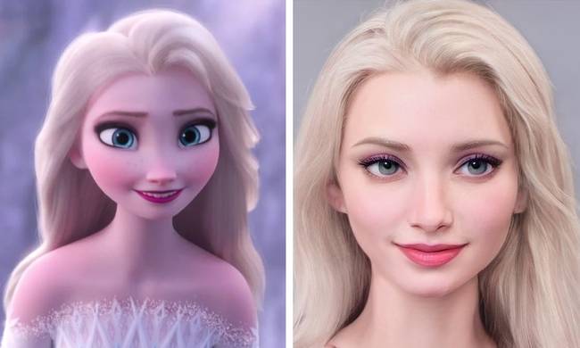 A művész elképzelte, milyenek lennének a Disney rajzfilmfigurái, ha élő emberek lennének, például az egyik szomszédunk. Az egyik leglátványosabb átalakítás kétségkívül a Jégvarázs című filmből ismert Elzán figyelhető meg.