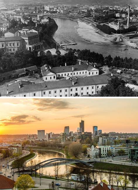 A litvániai Vilnius 1915-ben és napjainkban.