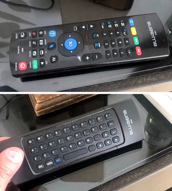 „A szállodai szobánkban lévő tévé távirányítójának hátulján egy QWERTY billentyűzet van."