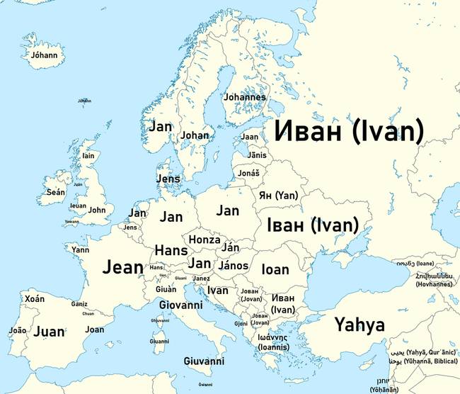 A „John" név variációi a különböző európai országokban.