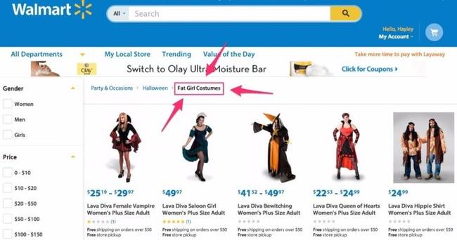 A Walmart és a kövér nős jelmezek