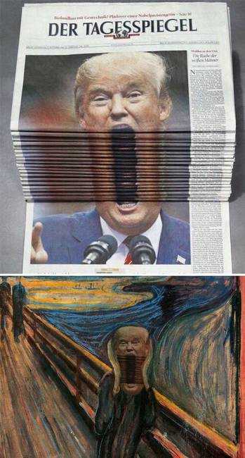 Trump sikoly az összeérő újságcímlapokon.