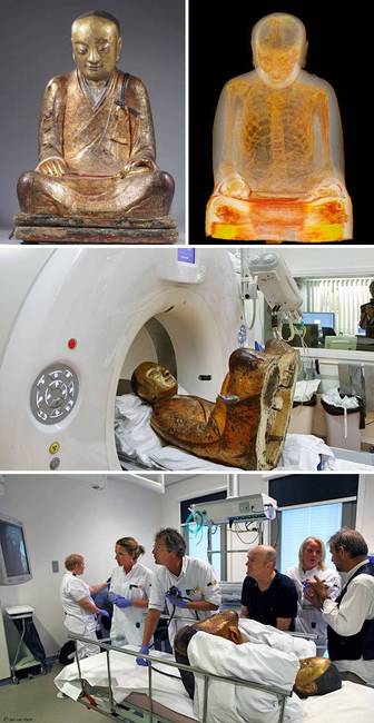 Az 1000 éves Buddha szobor tomográfiai vizsgálata kimutatta, hogy egy mumifikálódott szerzetes lapul a belsejében.