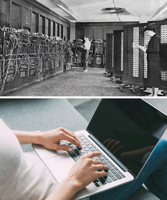 A világ első számítógépe és modern laptopja.