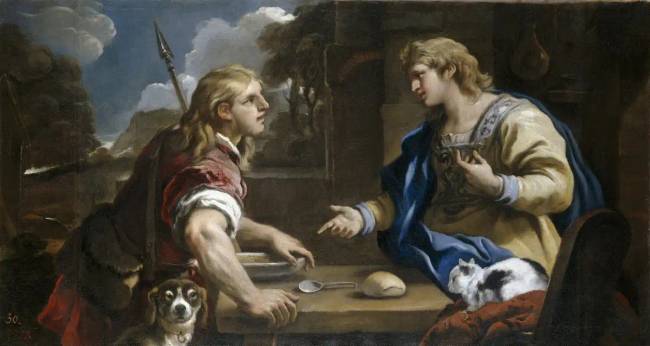 L. Giordano, „Ézsau és Jákob (az elsőszülöttségi jog eladása)”, 1695–1696.