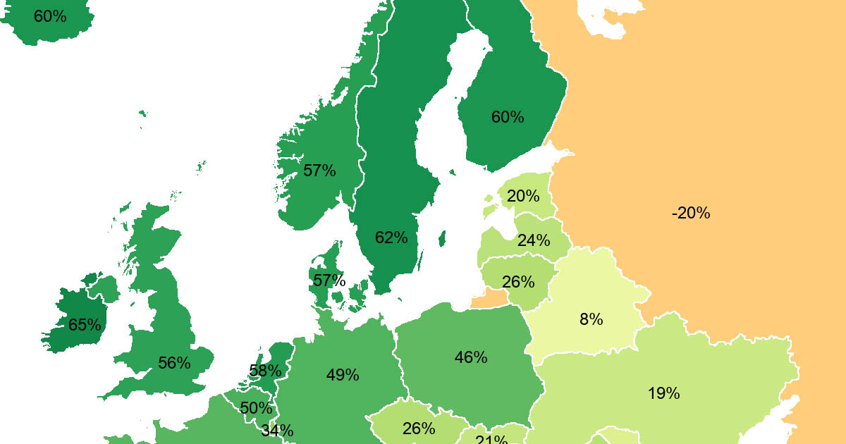 Ez a térkép azt mutatja, hogy mennyire szeretik az amerikaiak a különböző európai országokat