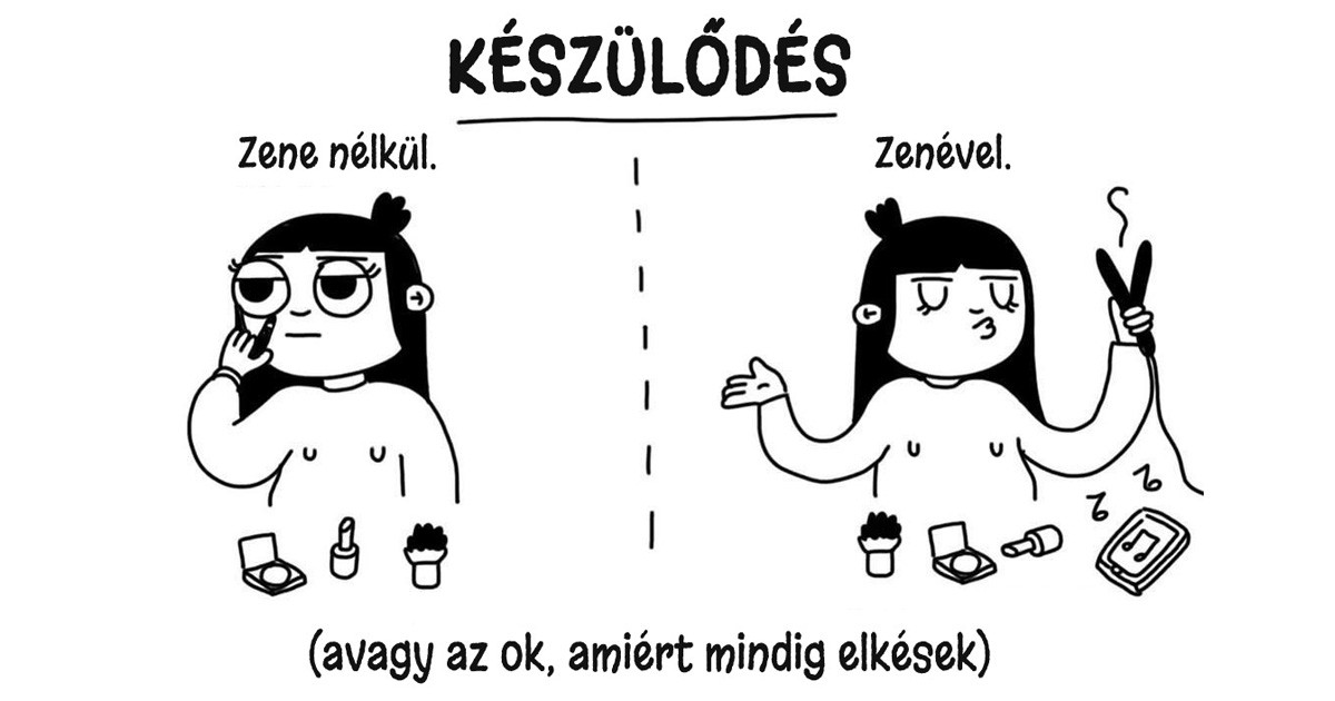 12 röhejes illusztráció, a minden nő számára ismerős hétköznapi problémákról