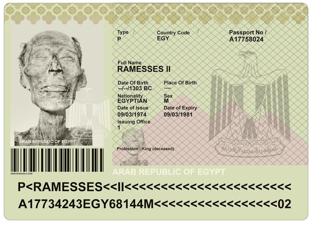 II. Ramszesz fáraó egyiptomi útlevél