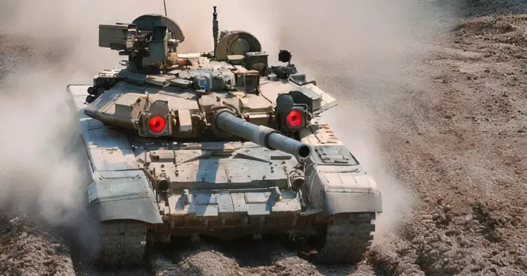 Mi az a két furcsa vörös-narancssárga fényszóró a T–90-es harckocsi tornyán?