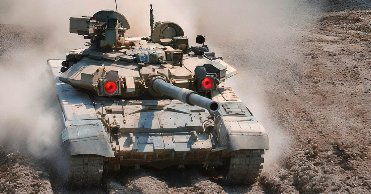 Mi az a két furcsa vörös-narancssárga fényszóró a T–90-es harckocsi tornyán?