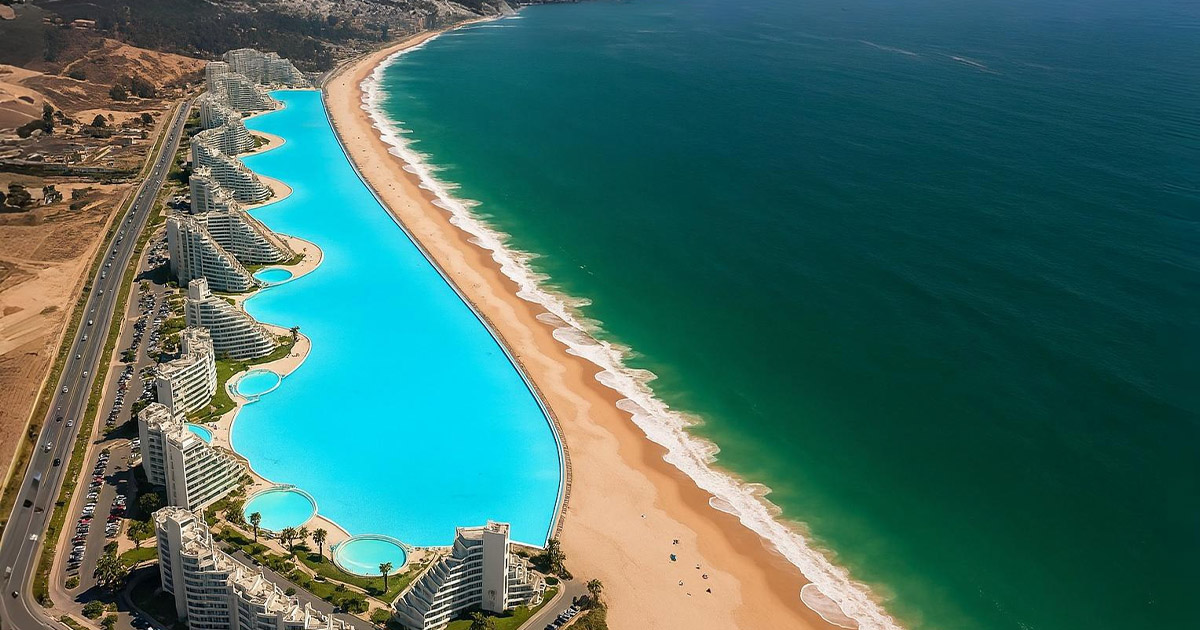 Miért Chilében építették a világ legnagyobb úszómedencéjét? A medencétől 10 méterre ott van egy óceán