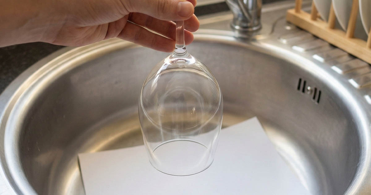 Amikor elutazom otthonról, mindig teszek a mosogatóba egy poharat és egy papírlapot. Így nyugodtabban hagyom ott a lakást