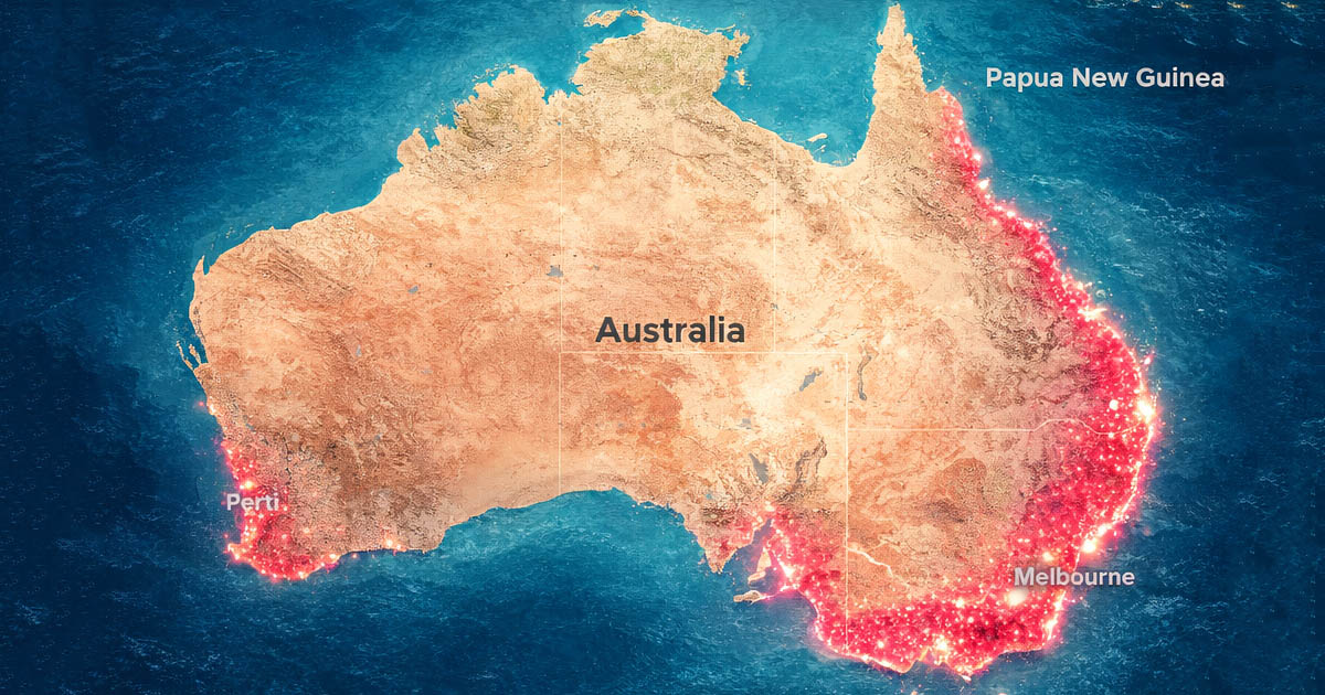 Miért él Ausztrália szinte teljes lakossága a keleti parton, míg a középső, északi, déli és nyugati területeken kb. senki?